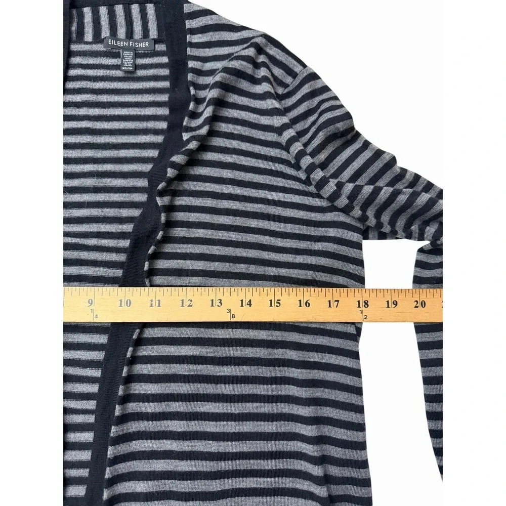 Eileen Fisher Cardigan XS 100% Merino Wool Striped Knit Sweater‎ Women's #YZ5-3